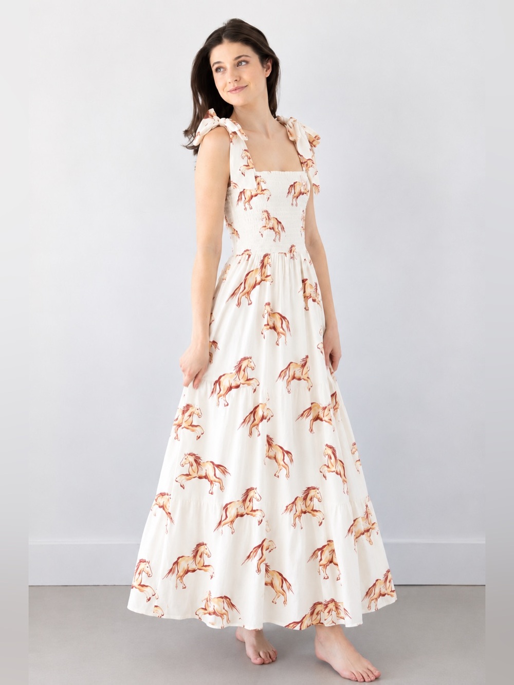 Kathleen Maeve Emma Bow Horse Print Maxi Nap Dress (Hill House Home Ellie) M